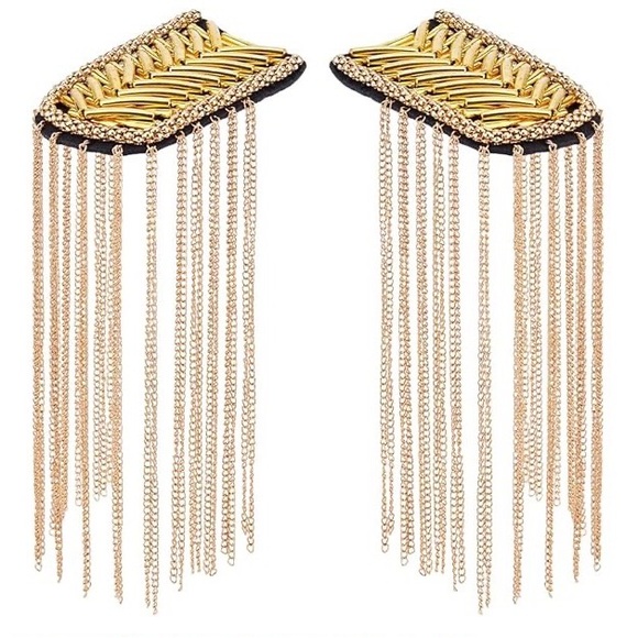 Accessories - Gold Chain Fringe Epaulettes pair    Easy Sew-on Shoulder Accents